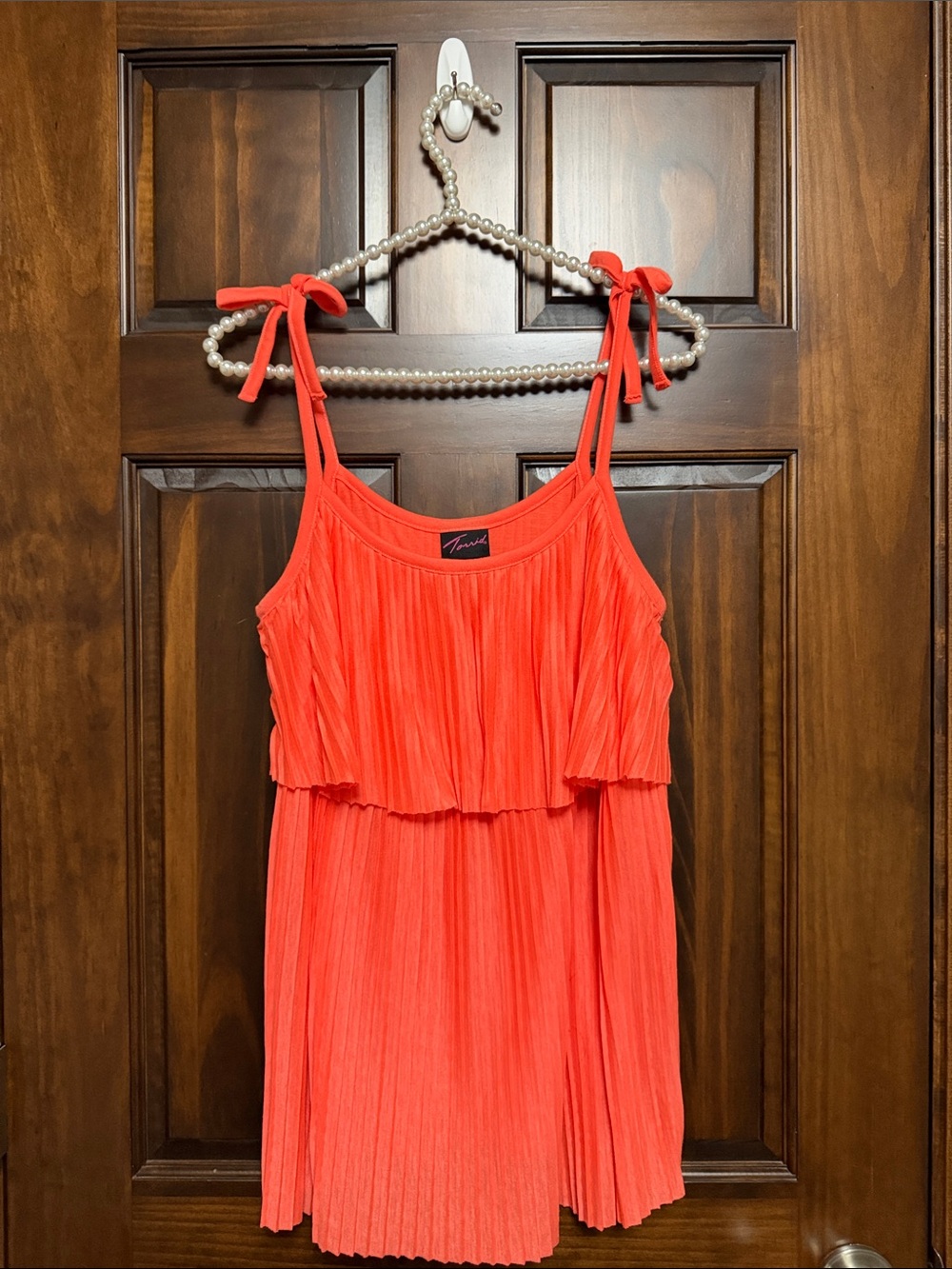 torrid Coral Pleated Tie-Shoulder Tank